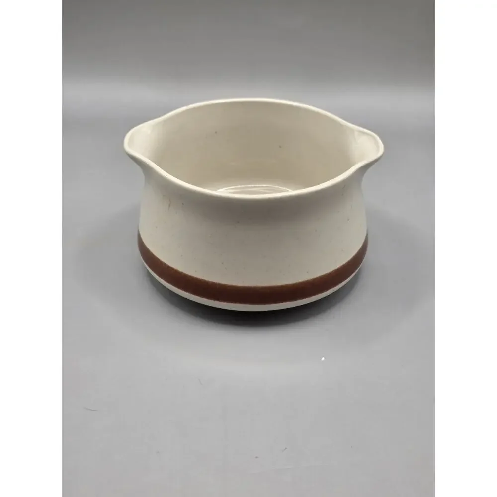 Vtg The Woodhaven Collection Stoneware Double Spout Gravy Boat Japan Brown Band